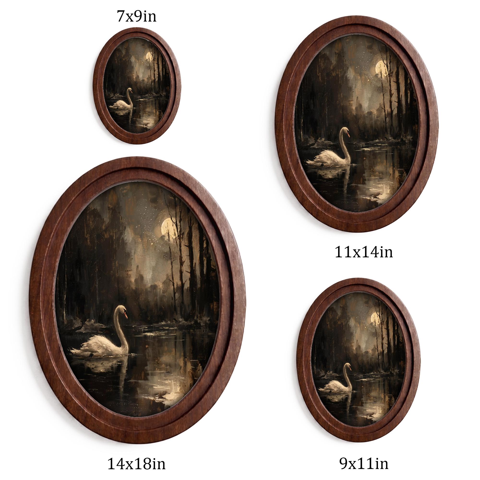 Dark Academia Swan Wall Art - 3D Wood Art Swan Lake at Night - Dark Cottagecore Decor - Moody Moon Landscape Canvas - 7x9 9x11 11x14 14x18“
