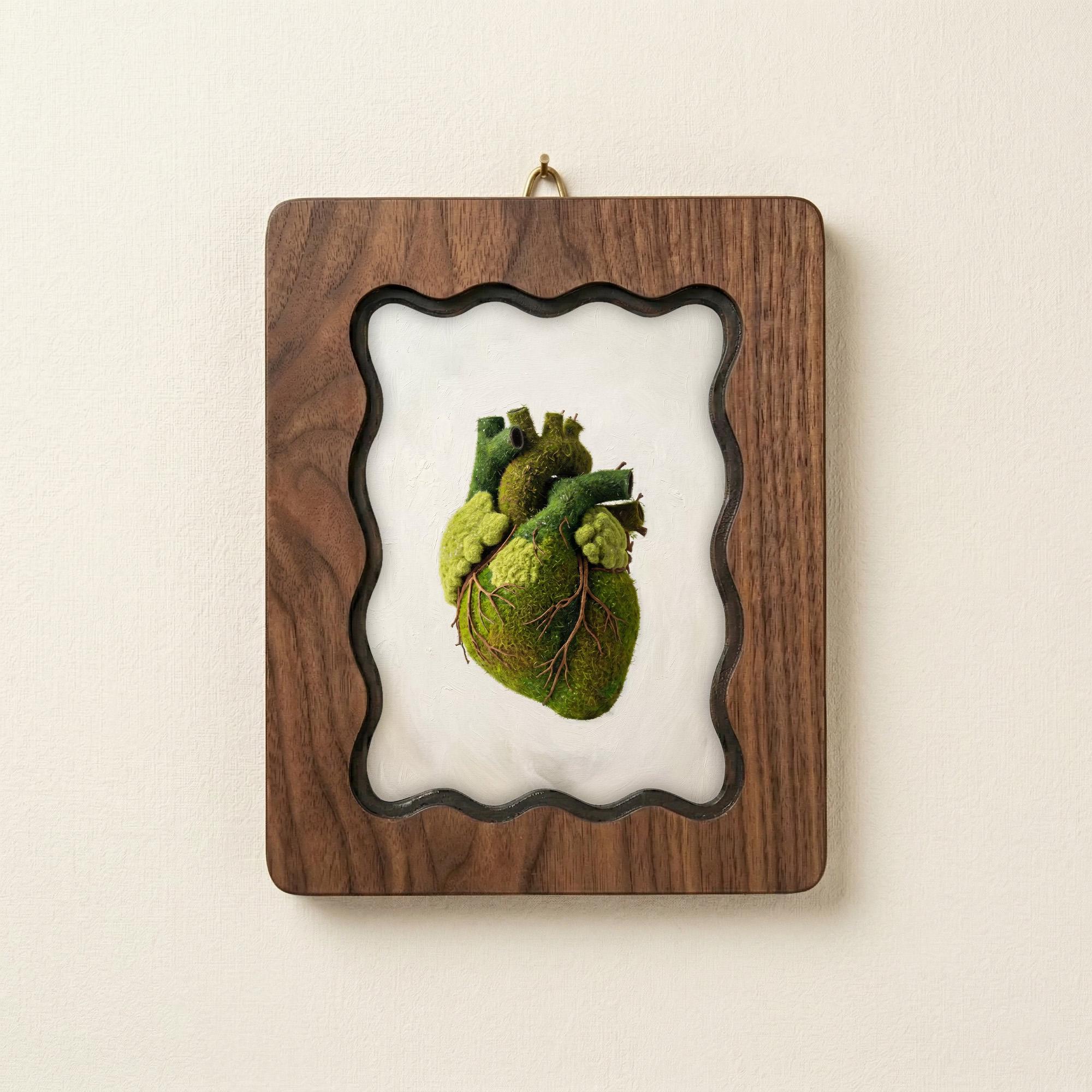 Anatomical Heart Moss Wall Art, Scalloped Wood Frame, Nature Lover Anatomy Gift, Dark Academia Decor, Layered Plywood Frame 7x9 11x14 14x18