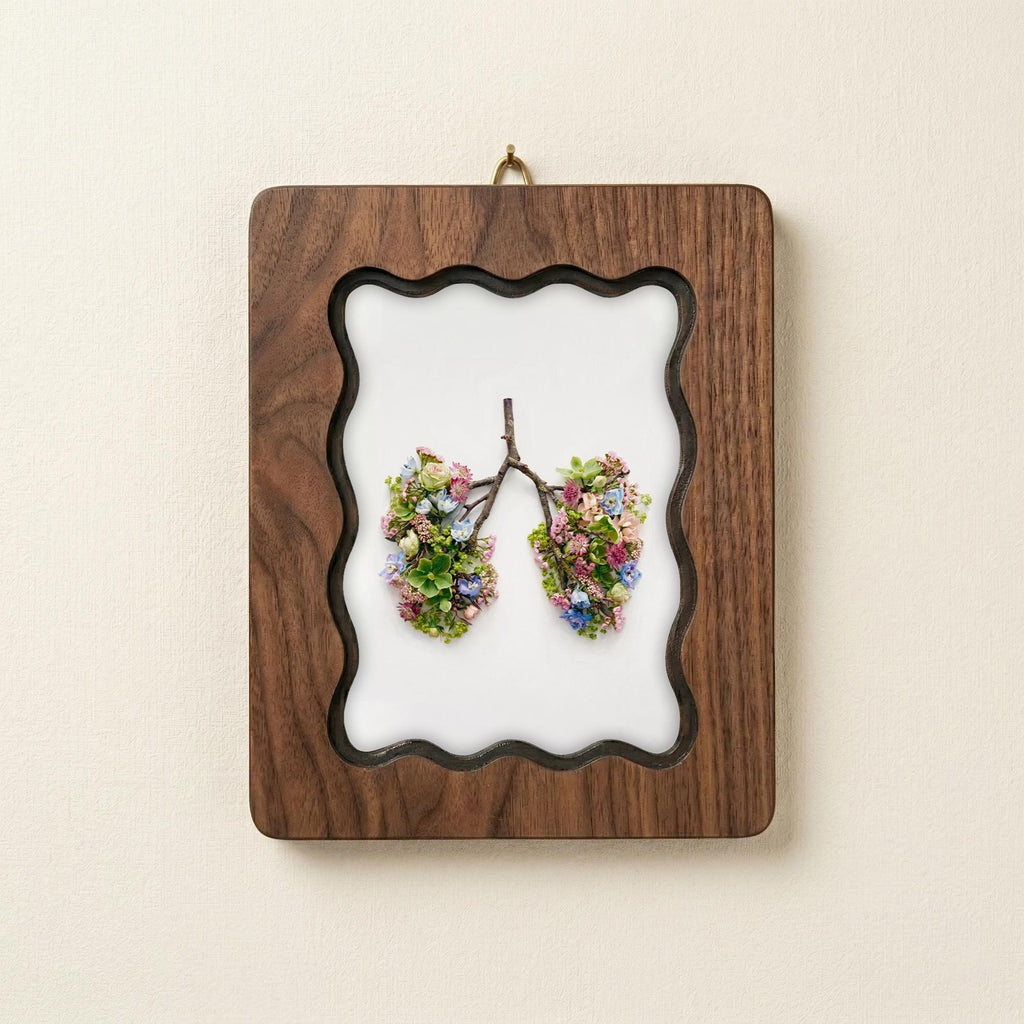 Floral Lungs Anatomy Art, Medical Student Gift, Wavy Wood Frame, Doctor Office Decor, Respiratory Therapist, Scalloped Frame, Nurse Print