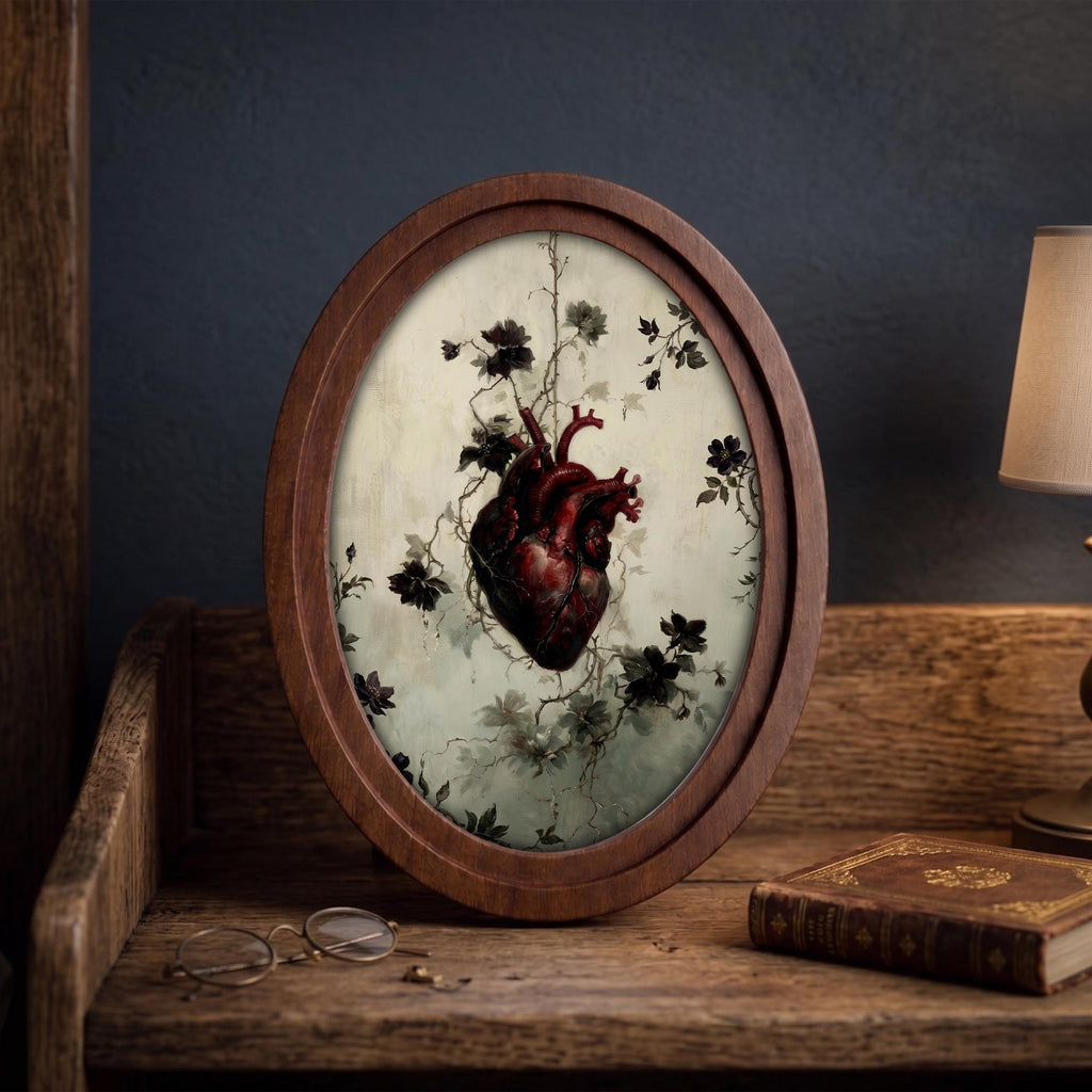 Anatomical Heart Wall Art with Flowers, Gothic Heart 3D Layered Wood & Canvas Frame, Dark Botanical Decor, Romantic Macabre Gift, 4 Sizes