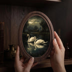 Swan Lake Oil Painting, Moody Dark Academia Wall Art, Vintage Swan Framed Canvas, Gothic Lake Landscape Decor, Elegant Wood Framed Art Gift