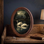 Swan Lake Oil Painting, Moody Dark Academia Wall Art, Vintage Swan Framed Canvas, Gothic Lake Landscape Decor, Elegant Wood Framed Art Gift
