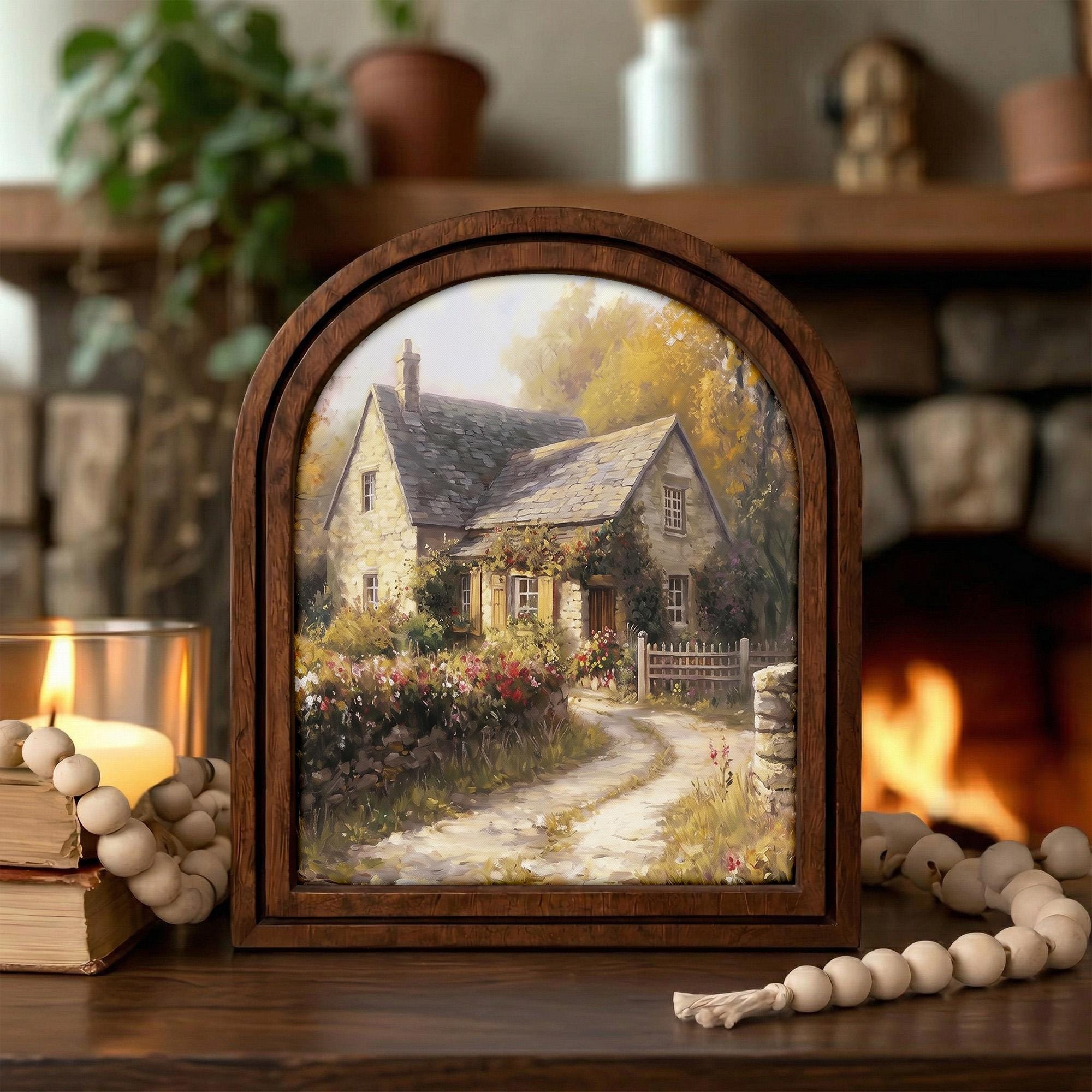 Cottagecore Wall Art, Cottage Painting, Country Home Decor, Landscape Canvas Print, Rustic Wood Framed Art, Vintage House Poster, Gift