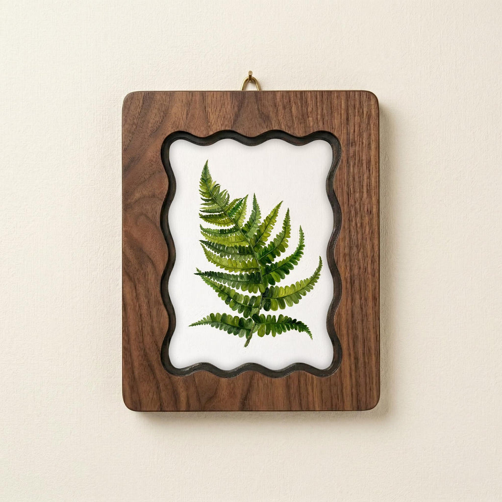 Fern Wall Art, Botanical Leaf Wood Frame, Nature Lover Gift, Minimalist Greenery Decor, Laser Cut Wood Art, Rustic Plant Print, Canvas Frame