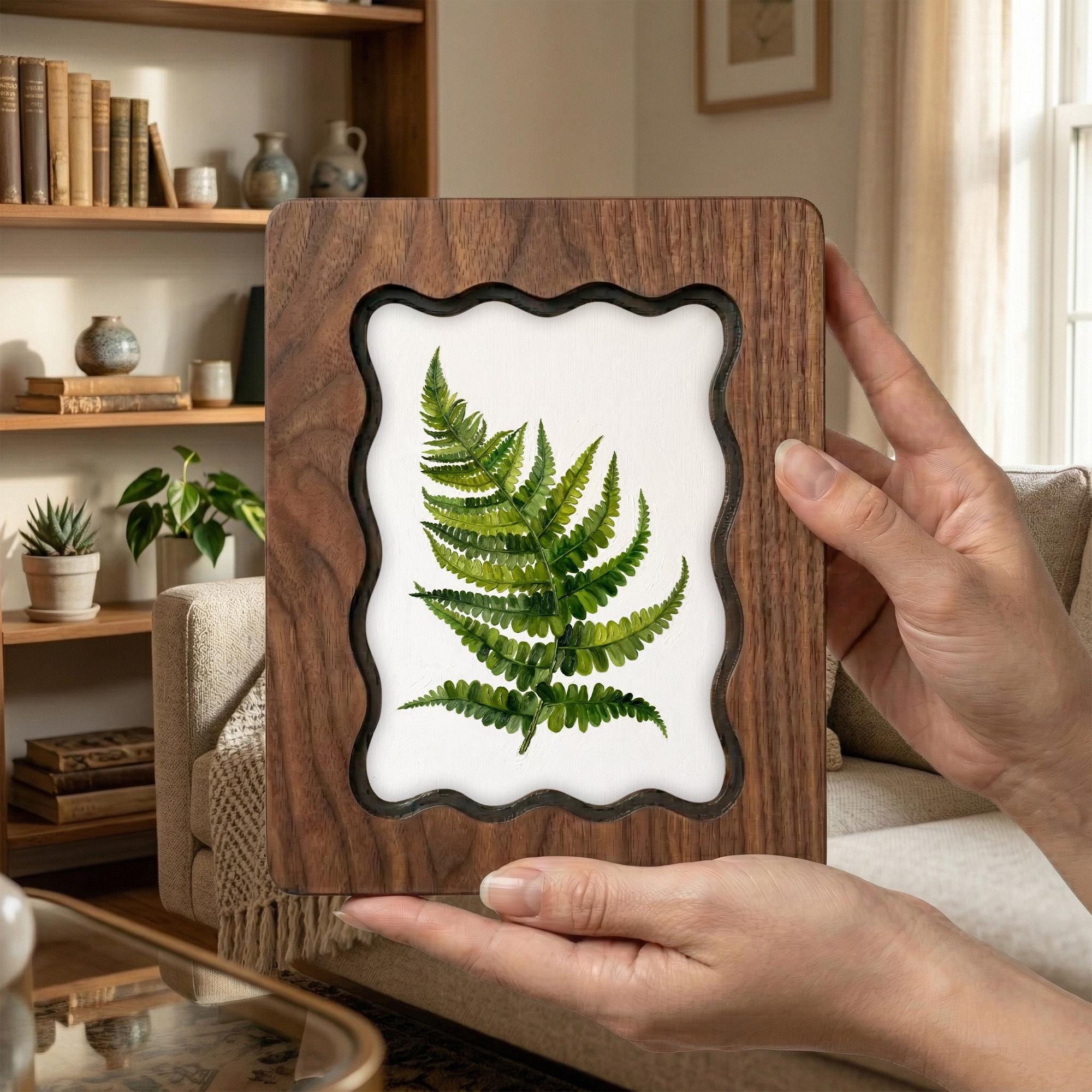 Fern Wall Art, Botanical Leaf Wood Frame, Nature Lover Gift, Minimalist Greenery Decor, Laser Cut Wood Art, Rustic Plant Print, Canvas Frame
