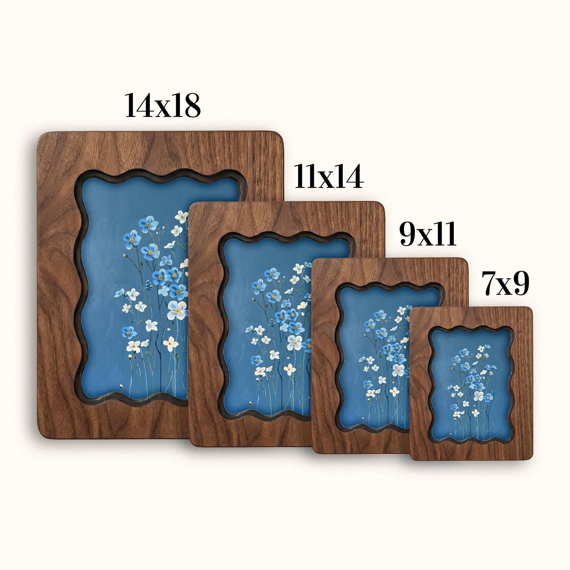 Forget Me Not Art, Blue Flower Wood Frame, Memorial Gift, Botanical Wall Decor, Minimalist Floral Print, Laser Cut Wood Art, Birthday Gift