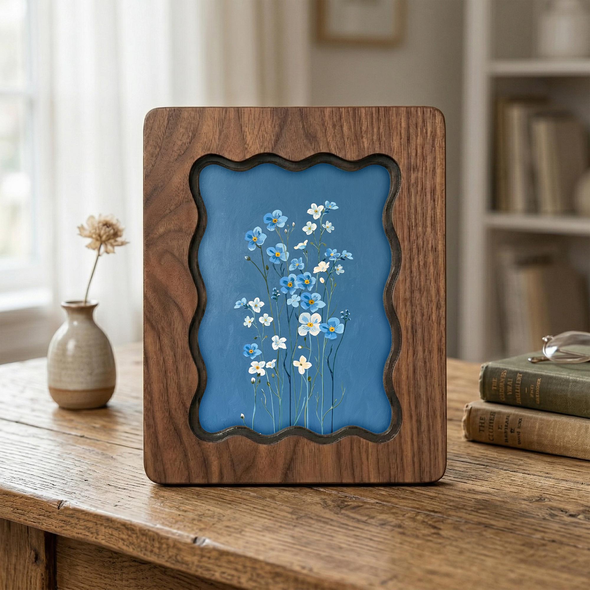 Forget Me Not Art, Blue Flower Wood Frame, Memorial Gift, Botanical Wall Decor, Minimalist Floral Print, Laser Cut Wood Art, Birthday Gift