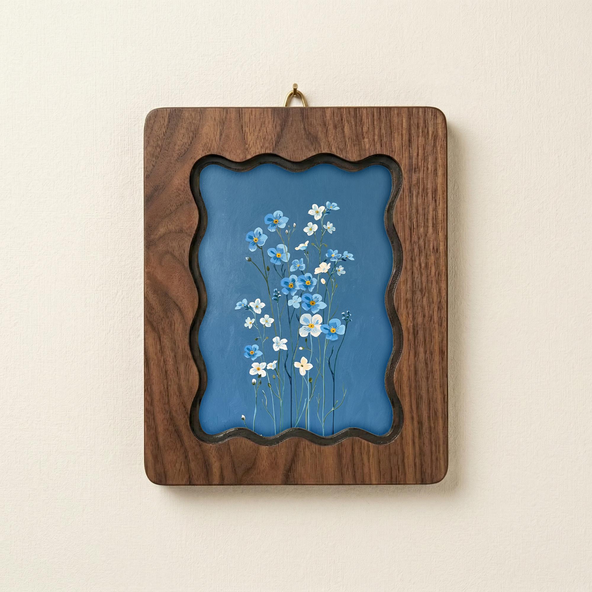Forget Me Not Art, Blue Flower Wood Frame, Memorial Gift, Botanical Wall Decor, Minimalist Floral Print, Laser Cut Wood Art, Birthday Gift