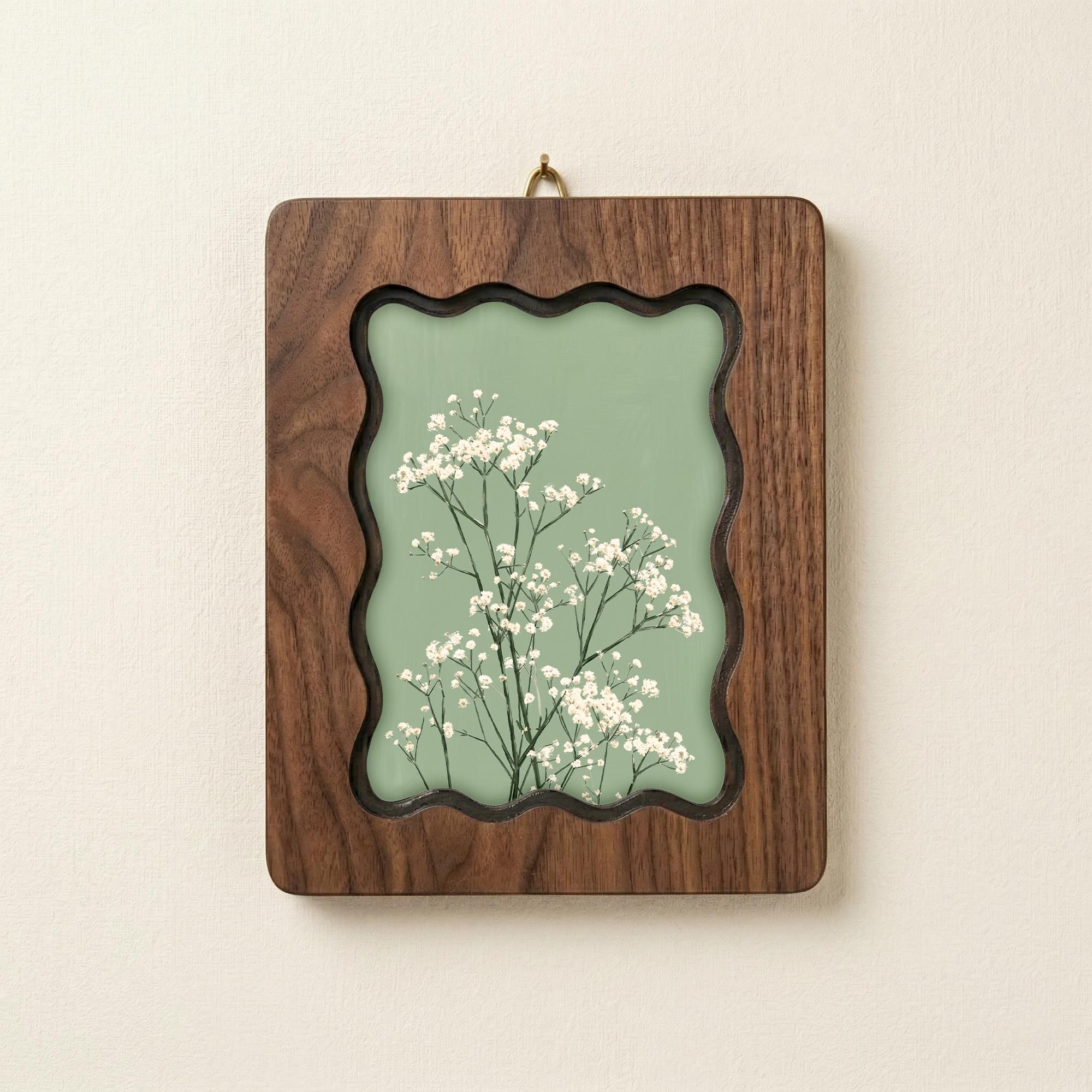Baby‘s Breath Wall Art, Sage Green Floral Wood Frame, Minimalist Botanical Decor, Wedding Anniversary Gift, Laser Cut Wood Art, Flower Art