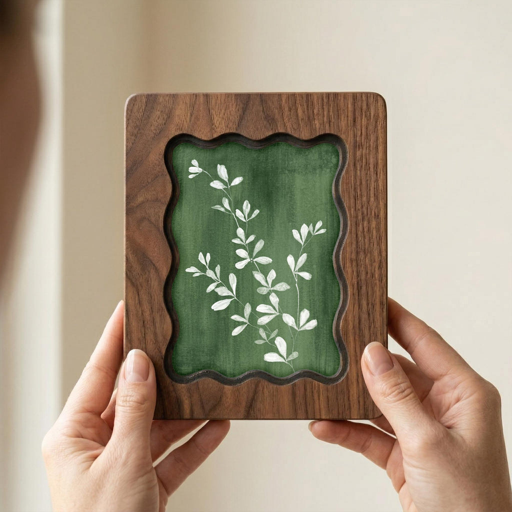 Forest Green Wall Art, White Botanical Wood Frame, Moody Plant Decor, Dark Academia Aesthetic, Housewarming Gift, Laser Cut Wood Artwork