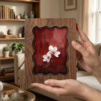 Cherry Blossom Wall Art, Japanese Floral Wood Frame, Zen Botanical Decor, Moody Red Flower Print, Housewarming Gift, Laser Cut Wood Artwork