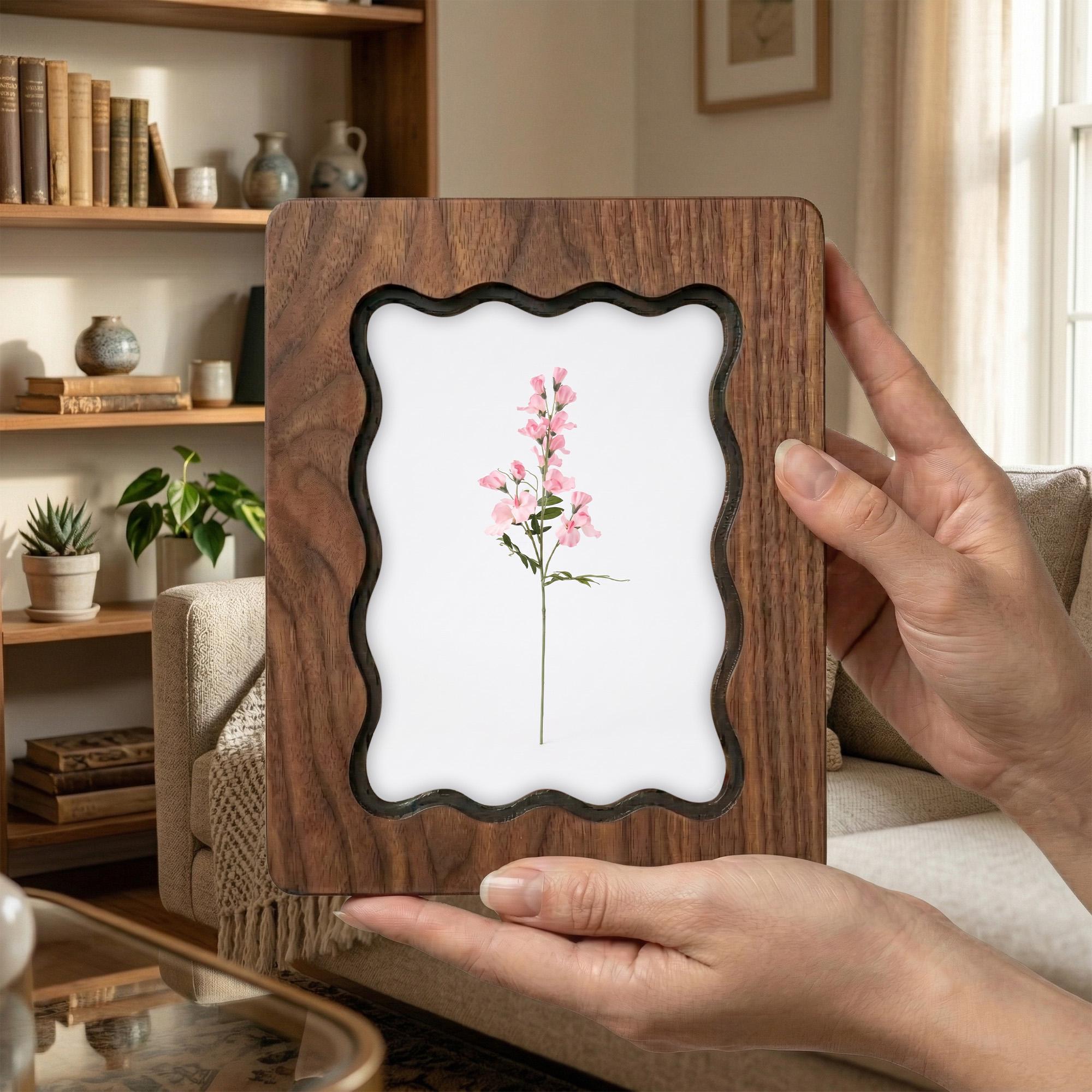 Sweet Pea Flower Art, Birth Month Flower Gift, April Birth Flower, Minimalist Botanical Wall Decor, Wood Picture Frame, Laser Cut Wood Art