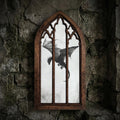 Flying Dragon Painting, Gothic Window Wall Art, Mythical Beast Decor, Cathedral Arch Frame, Dark Academia Print, Wood Laser Cut Layered Art