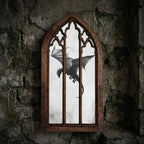 Flying Dragon Painting, Gothic Window Wall Art, Mythical Beast Decor, Cathedral Arch Frame, Dark Academia Print, Wood Laser Cut Layered Art