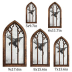 Flying Dragon Painting, Gothic Window Wall Art, Mythical Beast Decor, Cathedral Arch Frame, Dark Academia Print, Wood Laser Cut Layered Art
