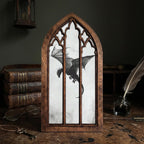 Flying Dragon Painting, Gothic Window Wall Art, Mythical Beast Decor, Cathedral Arch Frame, Dark Academia Print, Wood Laser Cut Layered Art