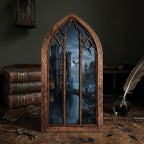 Wizard Academy Print, Gothic Window Wall Art, Magical Castle Painting, Cathedral Arch Frame, Dark Academia Decor, Wood Laser Cut Layered Art