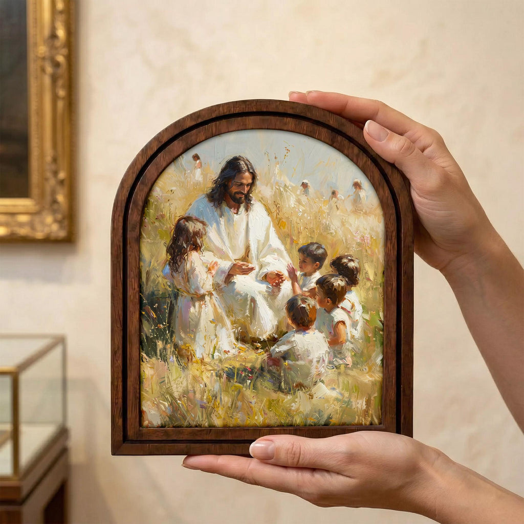 Christian Wall Art, Scripture Wall Art, Jesus Wall Art, Kids Room Art, Jesus and Children Arch Wood Wall Art, Christian Arch Frame
