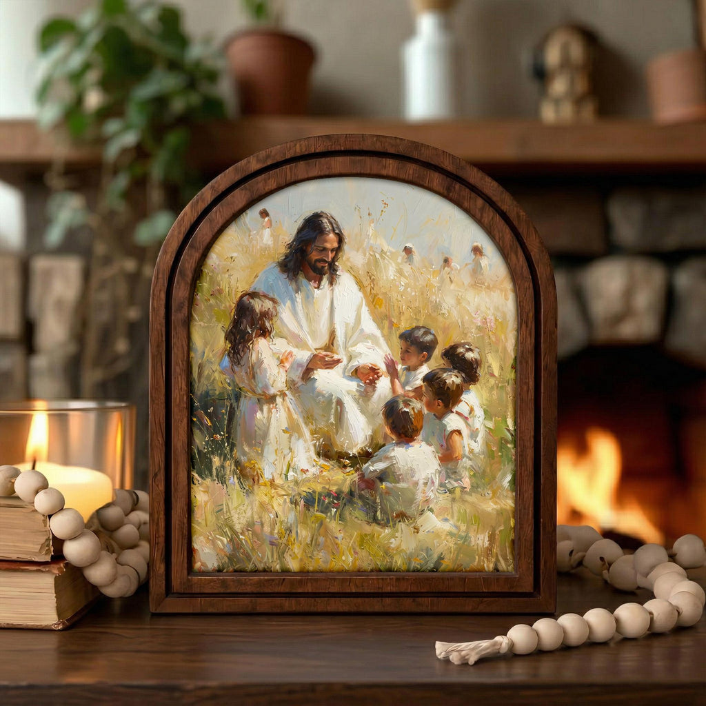 Christian Wall Art, Scripture Wall Art, Jesus Wall Art, Kids Room Art, Jesus and Children Arch Wood Wall Art, Christian Arch Frame