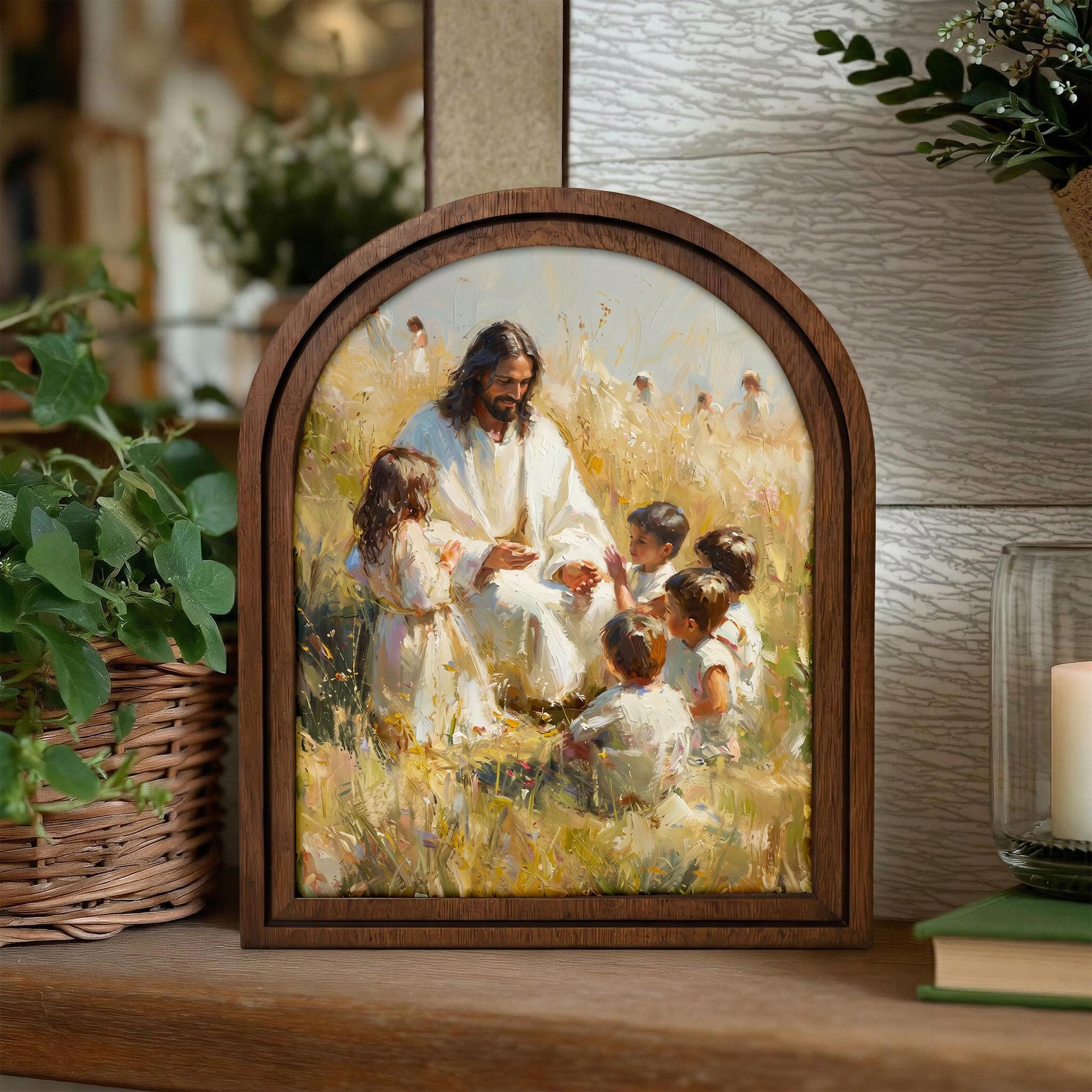 Christian Wall Art, Scripture Wall Art, Jesus Wall Art, Kids Room Art, Jesus and Children Arch Wood Wall Art, Christian Arch Frame