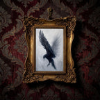 Dark Academia Crow Art Gold Ornate Picture Frame, Gothic Wall Decor, Moody Raven Painting on Canvas, Victorian Style Framed Art, 6.7x8.7 in