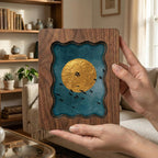 Gold Moon Wall Art, Birds Silhouette Wood Frame, Celestial Gold Leaf Print, Zen Nature Decor, Minimalist Night Sky Art, Housewarming Gift