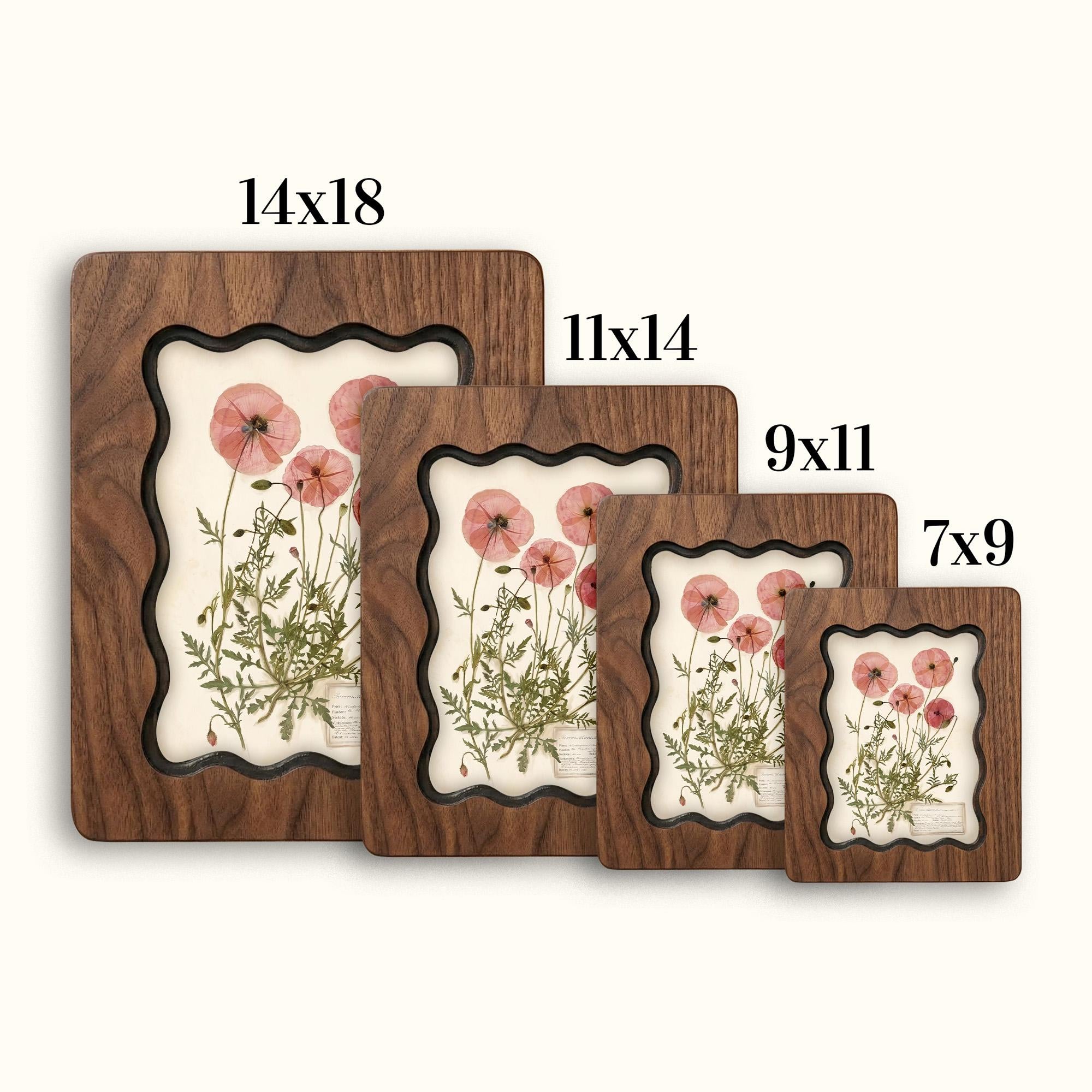 Pressed Poppy Wall Art, Vintage Botanical Wood Frame, Herbarium Flower Print, Cottagecore Aesthetic Gift, Laser Cut Wood Art, Floral Decor