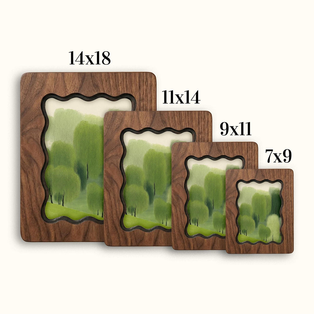 Minimalist Forest Wall Art, Green Tree Landscape Wood Frame, Abstract Nature Decor, Mid Century Modern Print, Laser Cut Art, Housewarming