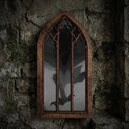 Dark Dragon Painting, Gothic Window Wall Art, Mythical Monster Print, Cathedral Arch Frame, Dark Academia Decor, Wood Laser Cut Layer Art