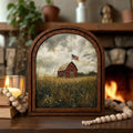 Farmhouse Wall Art, Patriotic Red Barn, American Flag Poster, Vintage Landscape Print, Rustic Wood Canvas Art, Country Wheat Field, Gift