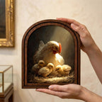 Chicken Wall Art - Mother Hen and Chicks 3D Wood Art - Farmhouse Kitchen Decor - Arched Frame Countryside Canvas - 7x9 9x11 11x14 14x18 Inch
