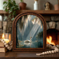Swan Wall Art Nature Home Decor Arched Wood Frame Canvas Print Lake Scenery Painting Forest Landscape Art Mother‘s Day Gift Spiritual Decor