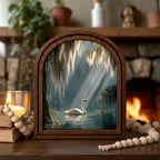 Swan Wall Art Nature Home Decor Arched Wood Frame Canvas Print Lake Scenery Painting Forest Landscape Art Mother‘s Day Gift Spiritual Decor