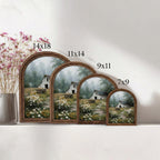 Swan Wall Art Nature Home Decor Arched Wood Frame Canvas Print Lake Scenery Painting Forest Landscape Art Mother‘s Day Gift Spiritual Decor
