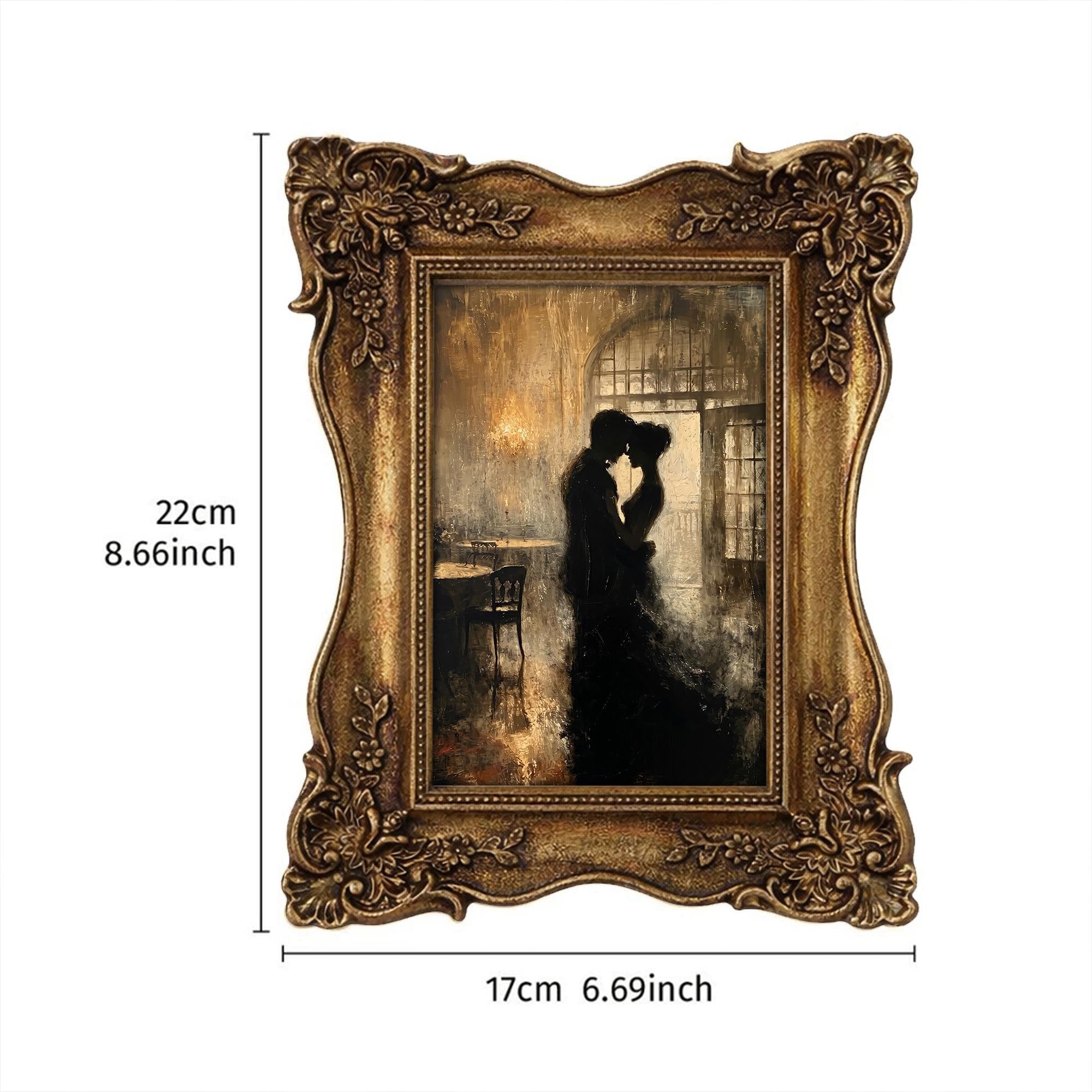 Dark Academia Wall Art, Romantic Gothic Couple Canvas Print, Vintage Gold Ornate Frame, Moody Library Decor, Bookish Gift, Framed Mini Art