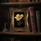Dark Academia Wall Art, Gold Flower Canvas Painting in Ornate Frame, Botanical Gothic Home Decor, Victorian Gold Framed Art, Floral Gift