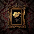 Dark Academia Wall Art, Gold Flower Canvas Painting in Ornate Frame, Botanical Gothic Home Decor, Victorian Gold Framed Art, Floral Gift