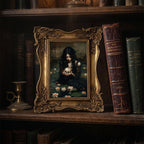 Dark Academia Wall Art, Gothic Home Decor Ornate Gold Frame with Macabre Painting, Victorian Horror Art, Dark Aesthetic Gallery Wall Gift