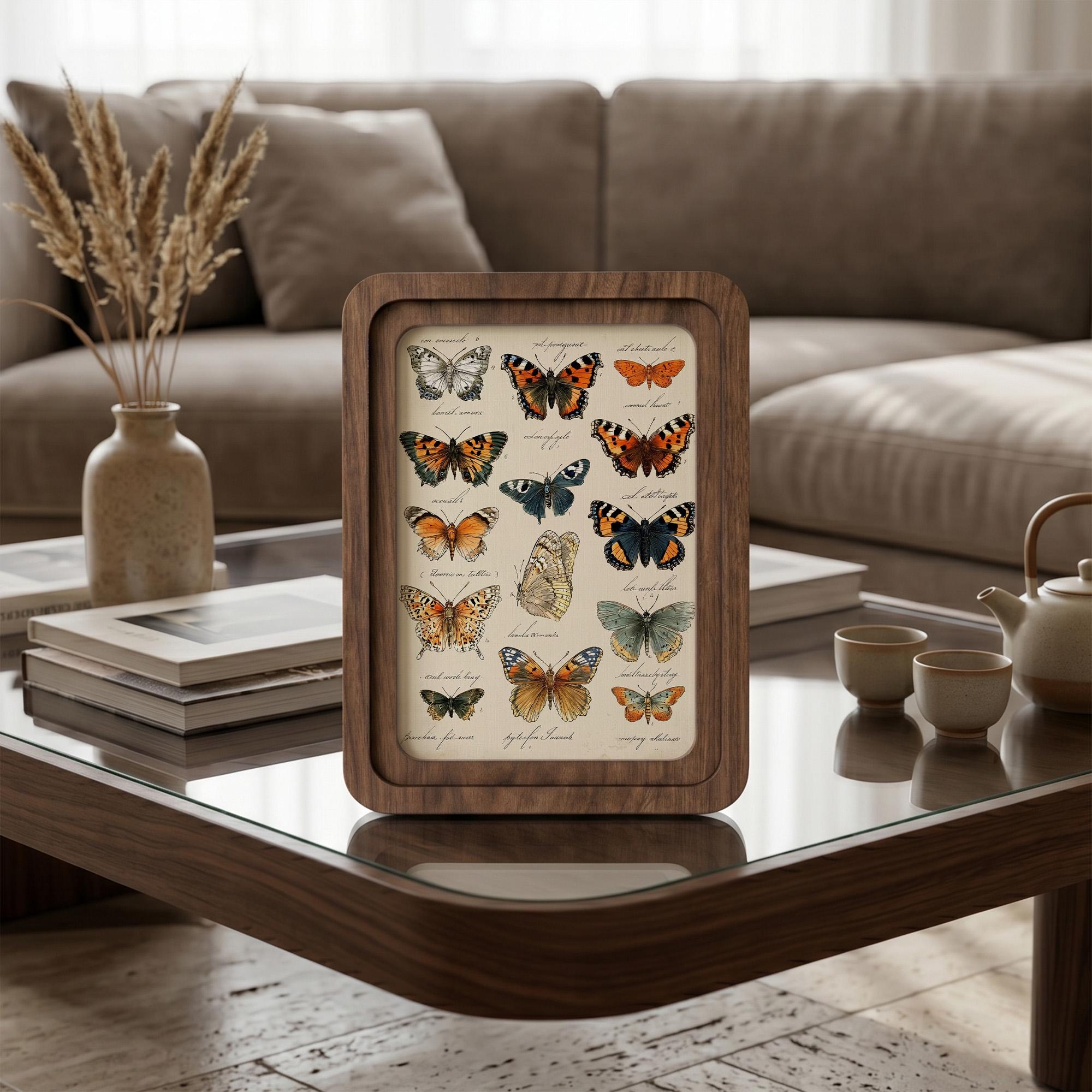 Butterfly Wall Art, Vintage Moth Print, Cottagecore Decor, Framed Canvas Wood Art, Entomology Gift, Dark Academia Wall Decor, Nature Art