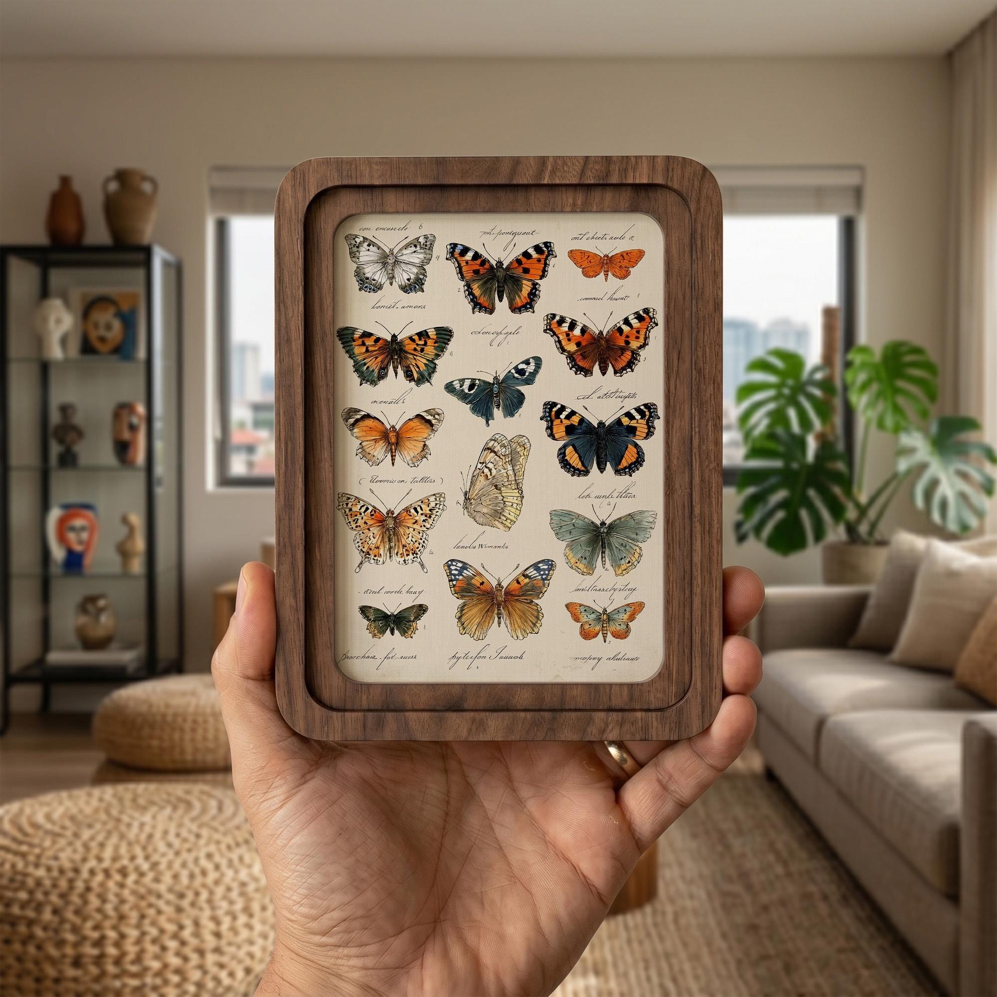 Butterfly Wall Art, Vintage Moth Print, Cottagecore Decor, Framed Canvas Wood Art, Entomology Gift, Dark Academia Wall Decor, Nature Art