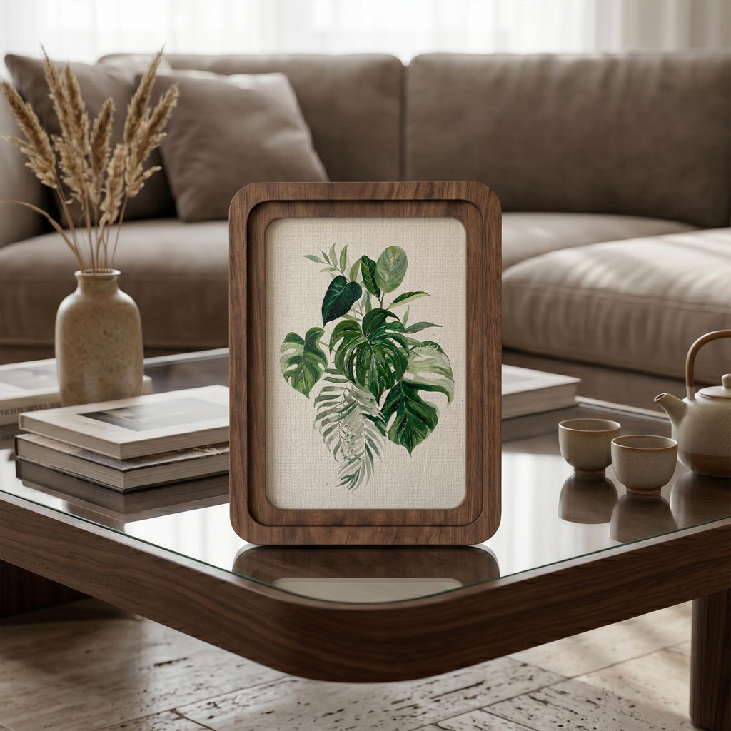 Monstera Wall Art, Tropical Leaf Print, Framed Canvas Wood Art, Boho Home Decor, Plant Lover Gift, Jungle Botanical Decor, Modern Wall Art