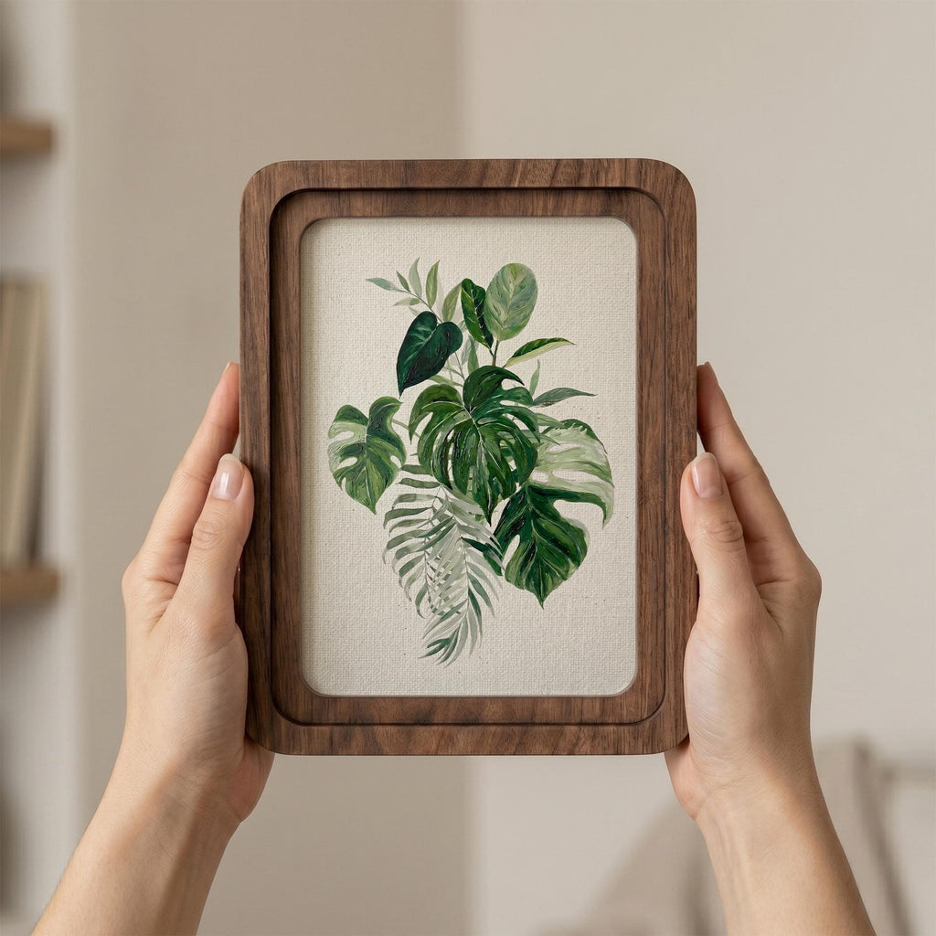 Monstera Wall Art, Tropical Leaf Print, Framed Canvas Wood Art, Boho Home Decor, Plant Lover Gift, Jungle Botanical Decor, Modern Wall Art