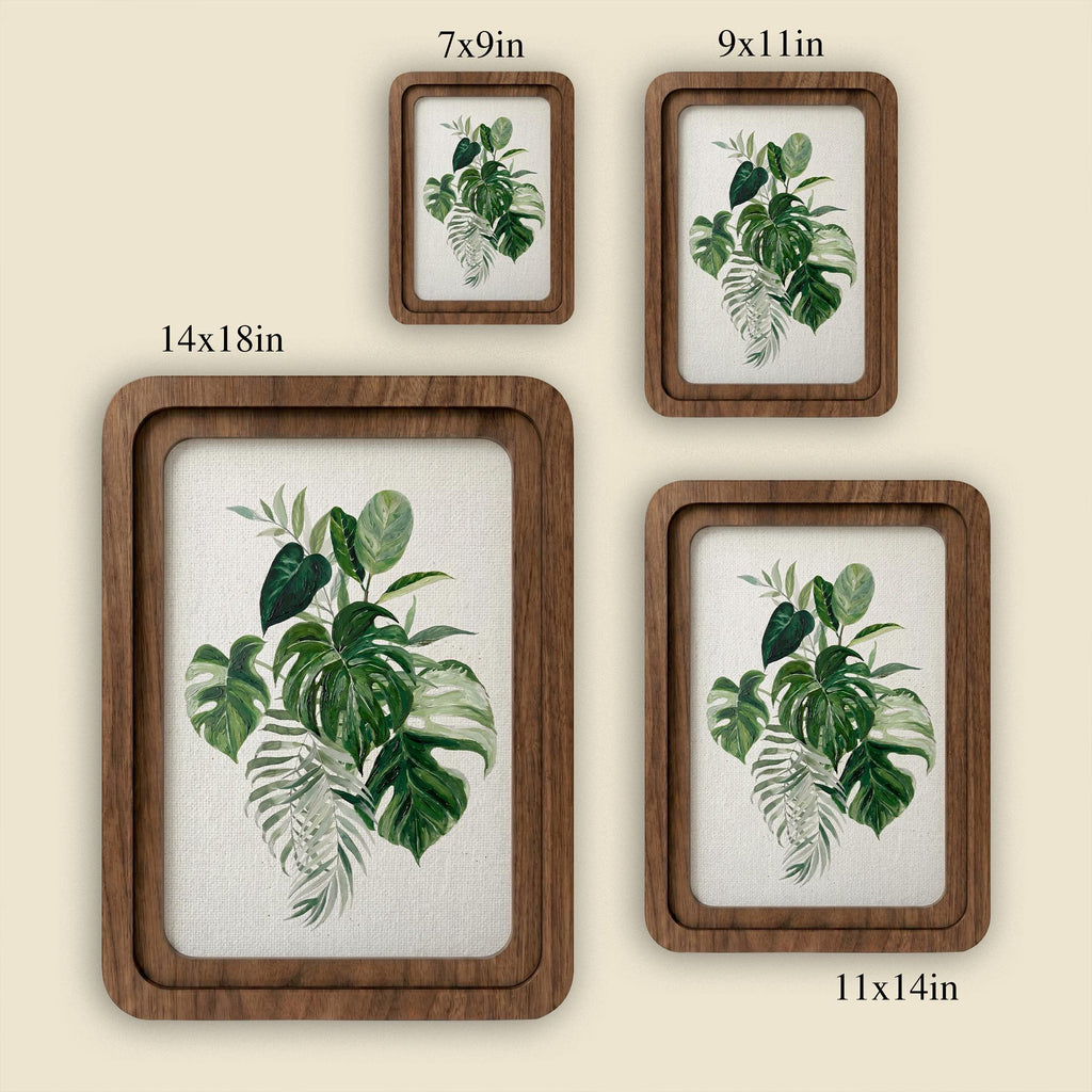 Monstera Wall Art, Tropical Leaf Print, Framed Canvas Wood Art, Boho Home Decor, Plant Lover Gift, Jungle Botanical Decor, Modern Wall Art