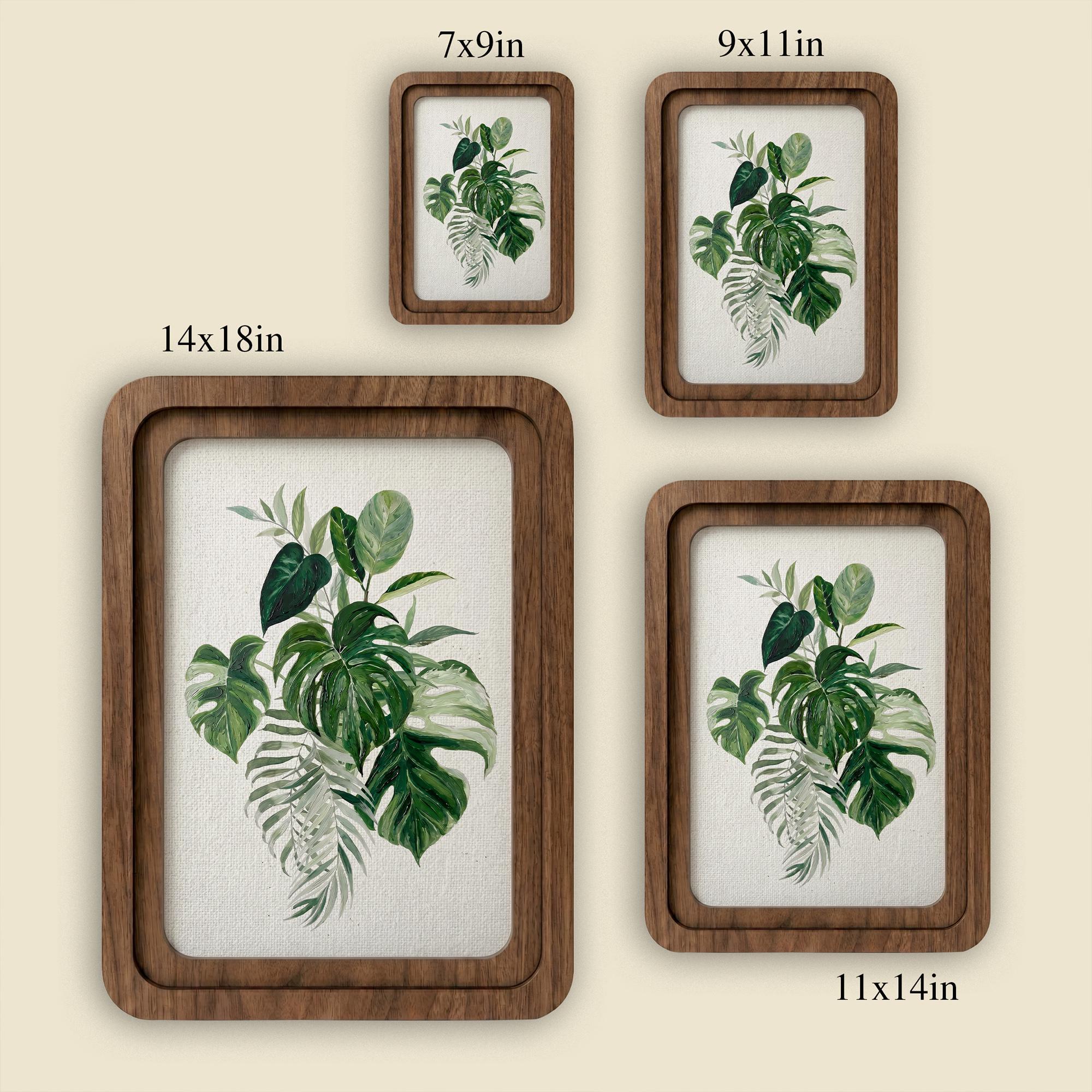 Monstera Wall Art, Tropical Leaf Print, Framed Canvas Wood Art, Boho Home Decor, Plant Lover Gift, Jungle Botanical Decor, Modern Wall Art