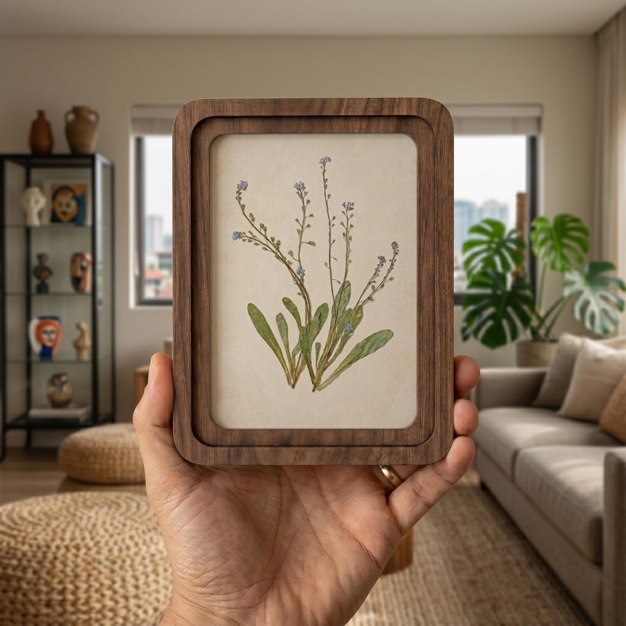 Forget Me Not Wall Art, Vintage Botanical Print, Cottagecore Decor, Framed Canvas Wood Art, Blue Wildflower Gift, Nature Art,Farmhouse Decor