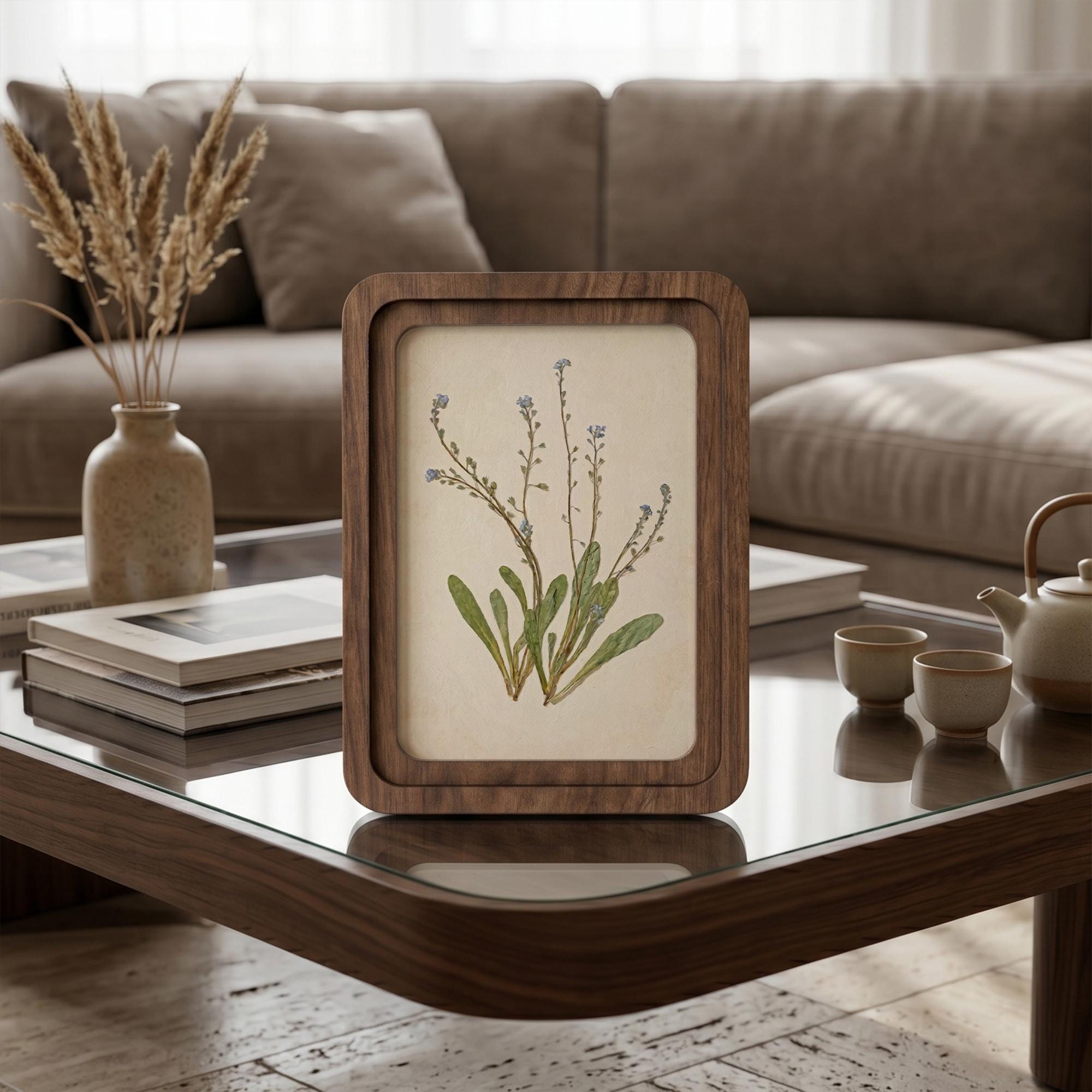 Forget Me Not Wall Art, Vintage Botanical Print, Cottagecore Decor, Framed Canvas Wood Art, Blue Wildflower Gift, Nature Art,Farmhouse Decor