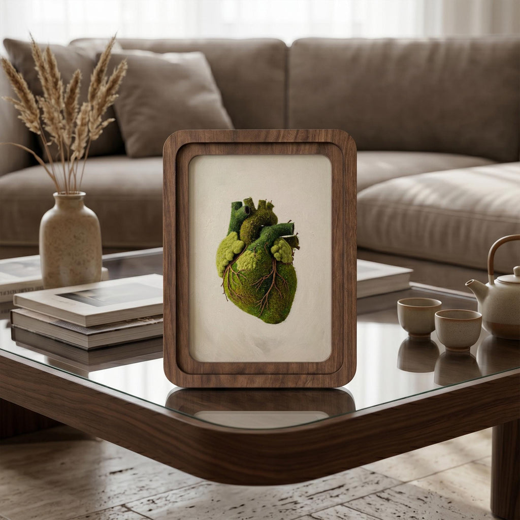 Anatomical Heart Wall Art, Green Moss Heart Decor, Framed Canvas Wood Art, Cardiologist Gift, Medical Art, Nature Lover Gift,Spiritual Decor