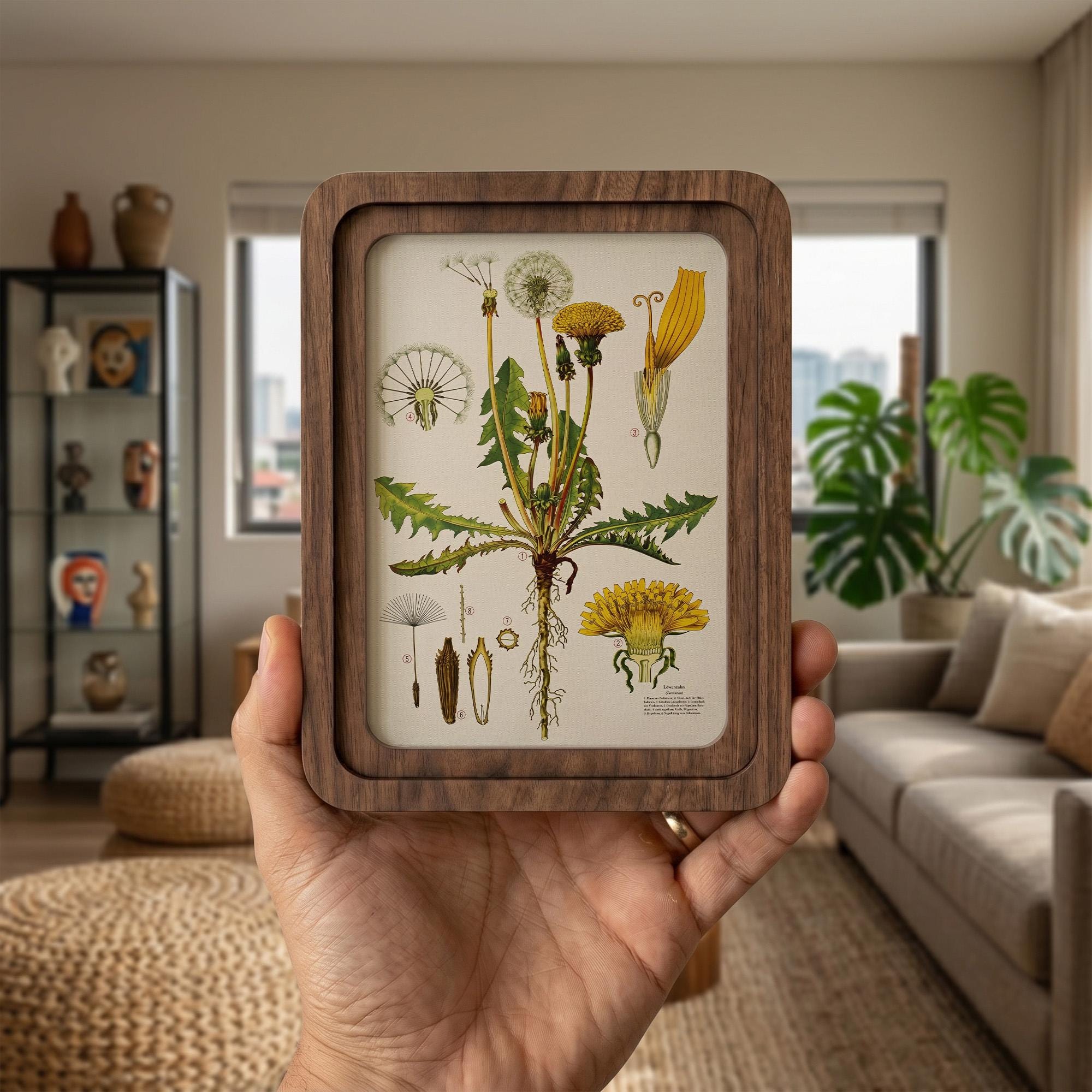 Dandelion Wall Art, Vintage Botanical Print, Cottagecore Decor, Framed Canvas Wood Art, Yellow Flower Gift, Nature Study Art,Farmhouse Decor