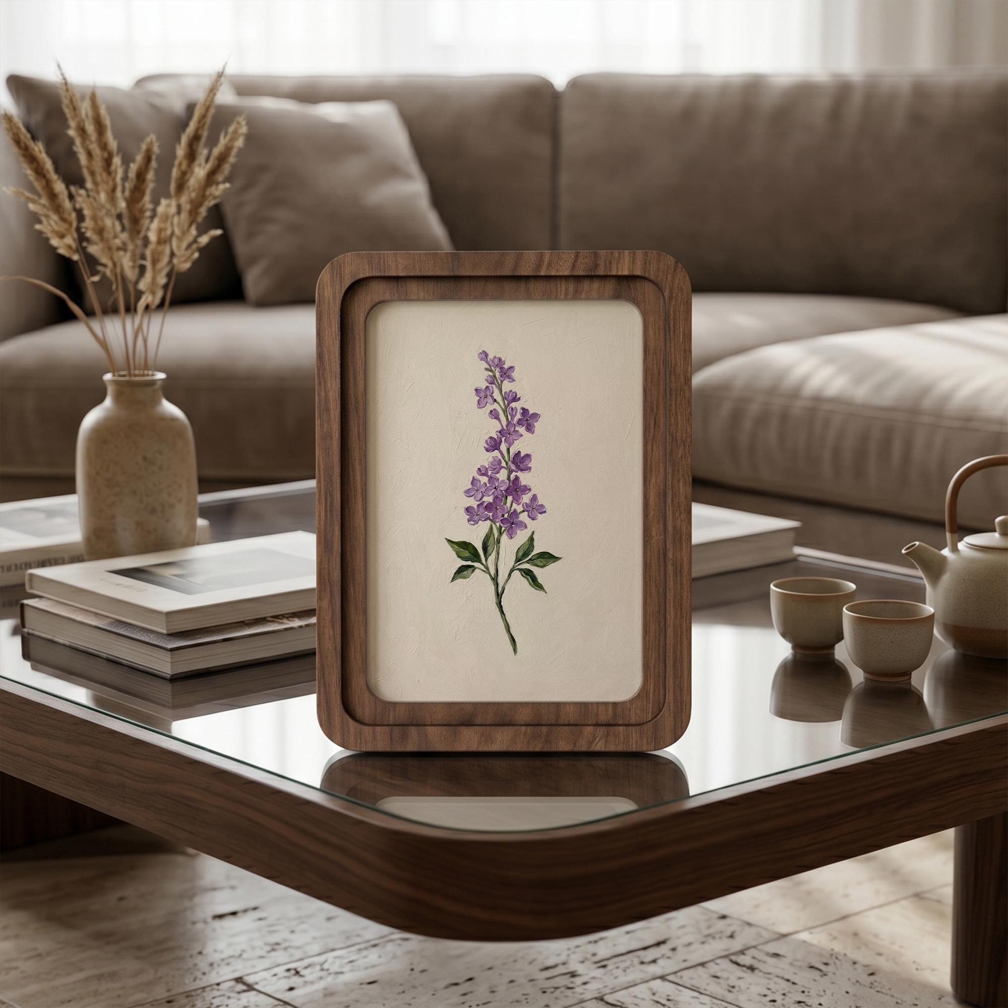 Purple Lavender Wall Art, Floral Botanical Print, Cottagecore Decor, Framed Canvas Wood Art, Lilac Flower Gift, Shabby Chic Wall Decor, Art