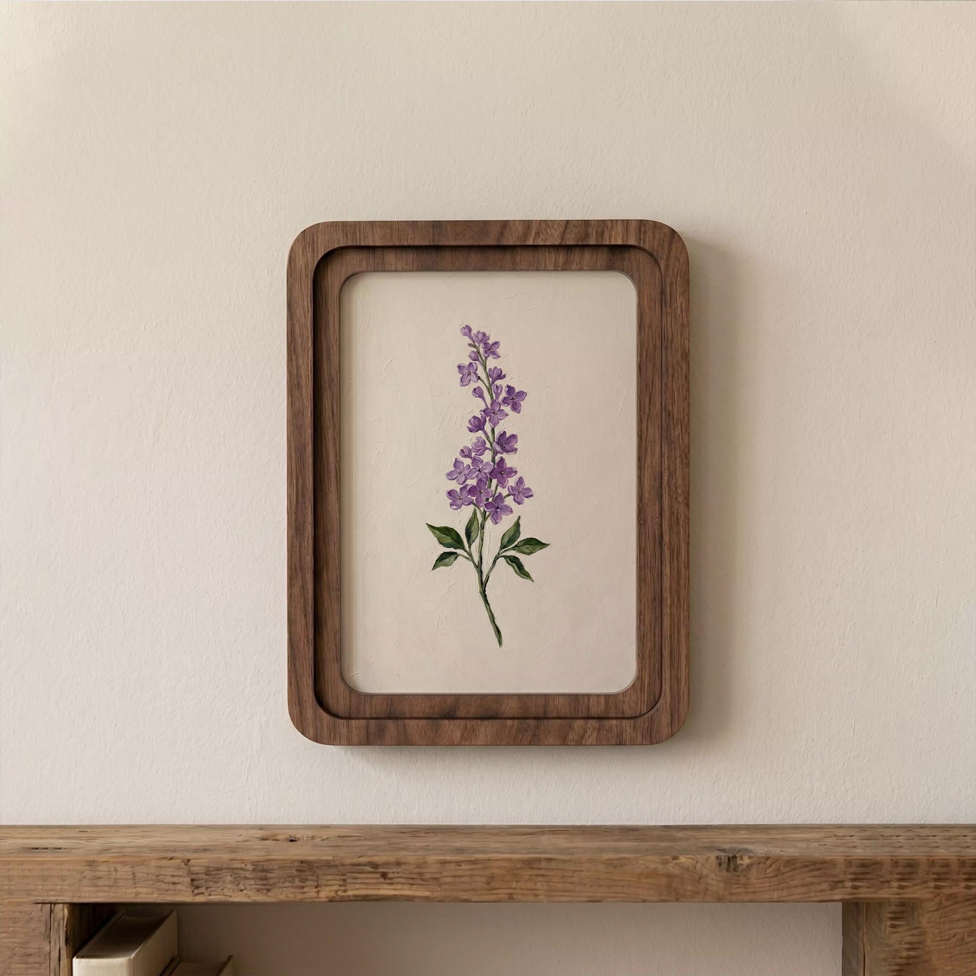 Purple Lavender Wall Art, Floral Botanical Print, Cottagecore Decor, Framed Canvas Wood Art, Lilac Flower Gift, Shabby Chic Wall Decor, Art